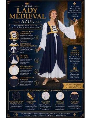 Fantasia de Mulher Medieval Azul Tamanho M Novo | Fantasias para Adultos O Rei do Carnaval